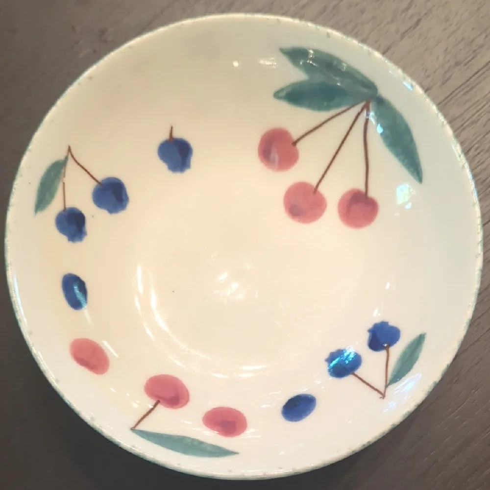 Vintage Cherry and Leaf Design Ceramic Bowls